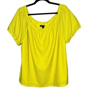 Lane Bryant Perforated Yellow On or Off Shoulder Top Womens Plus Size 18 20